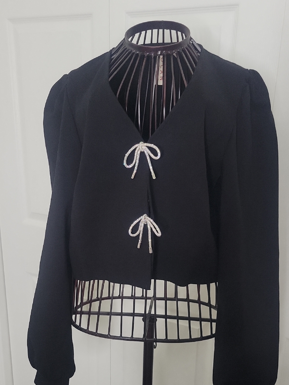 Dolan Black Women's Top with Rhinestone Bow Clasps Size Small